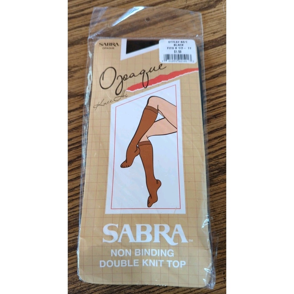 New NIP Vintage Pantyhose Sabra Opaque Knee Highs Color Black Fits 8.5-11